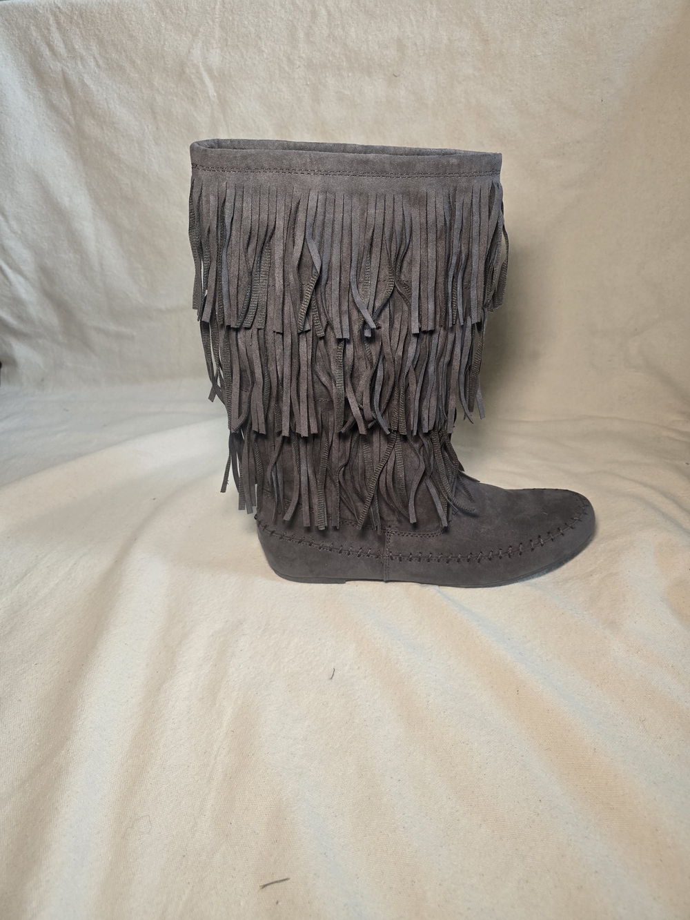 Arizona Gray Suede 3-Layer Fringe Mid-Calf Moccasin Boot Size 11 - Picture 3 of 9